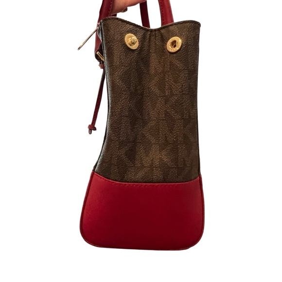 MICHAEL KORS Savannah Colorblock Medium Satchel Signature Brown & Red Designer - Picture 4 of 15